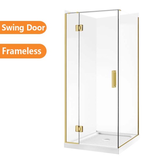 900*900*1950mm Brushed Gold Frameless Swing Door Square Shower Box 900*900*1950mm Brushed Gold Frameless Swing Door Square Shower Box